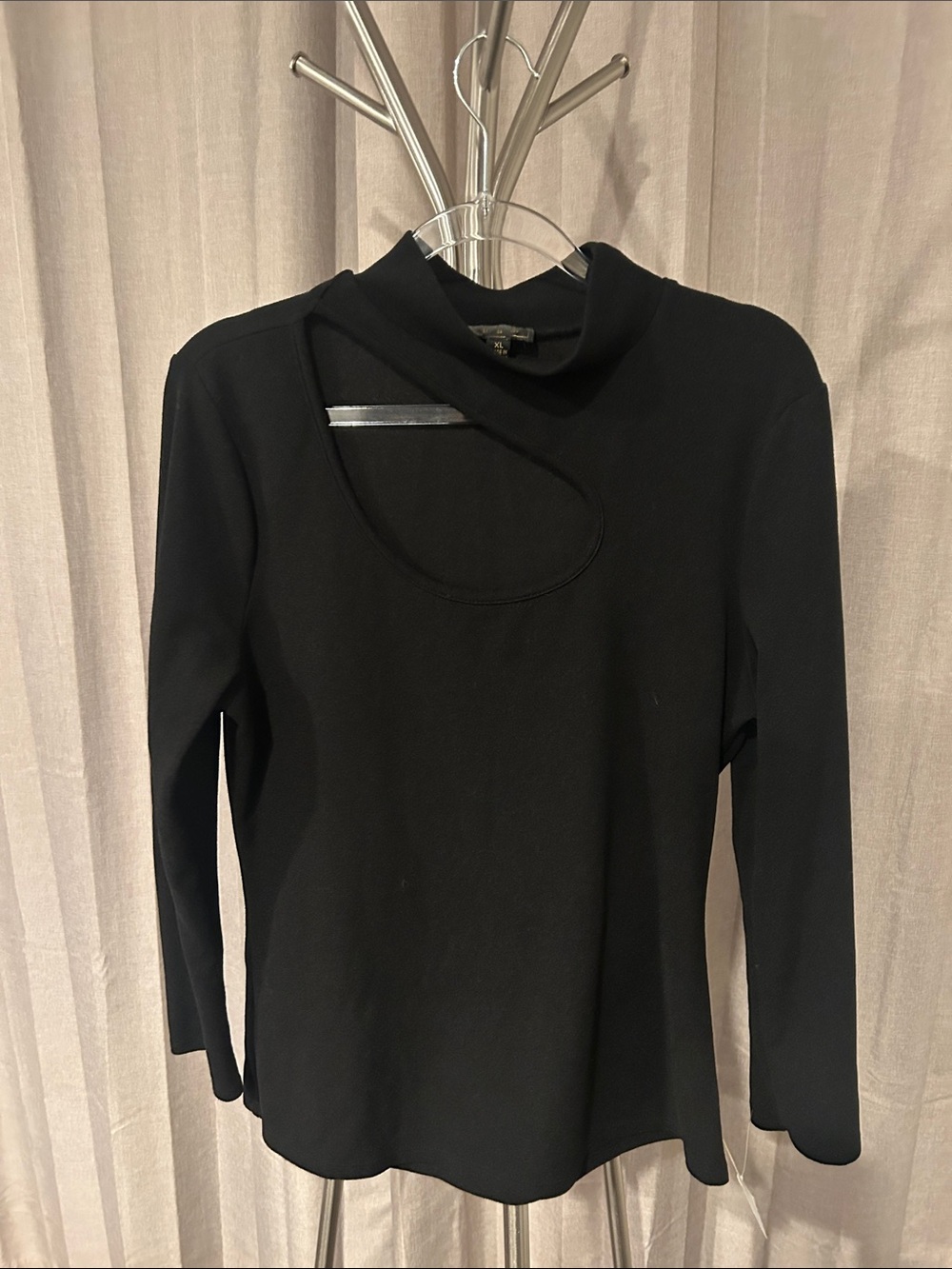OLM Black Long-Sleeve Asymmetric Cutout Top